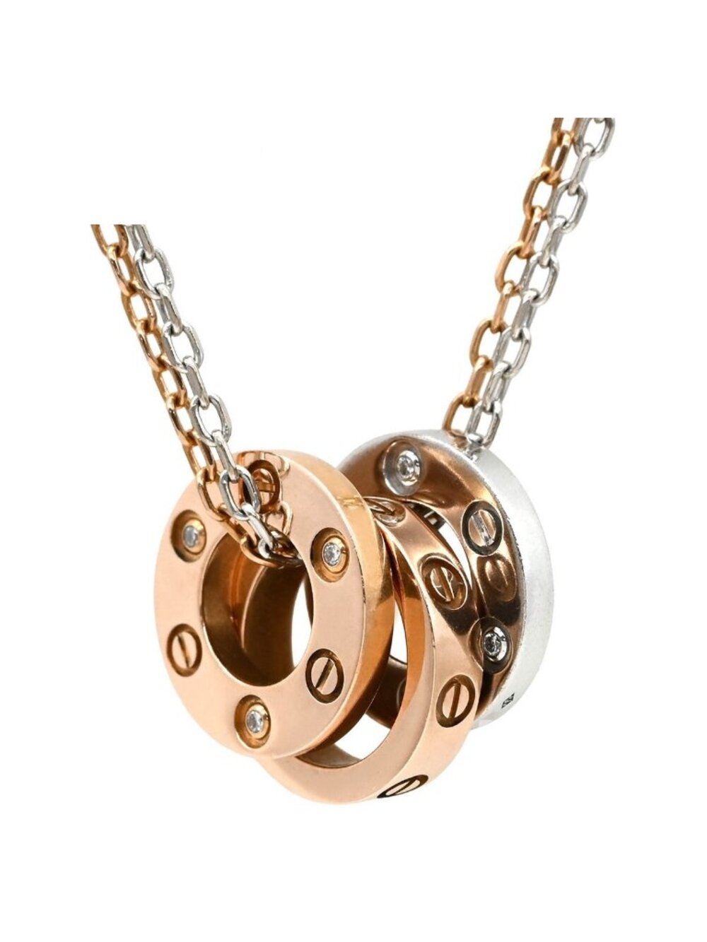 Cartier Necklace Love Three Hoop Pink Gold White PG WG Diamond Double Chain